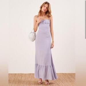 Reformation purple gingham ruffle maxi dress - size 2